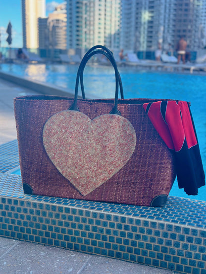 Extra Large Brown Heart Beach Tote