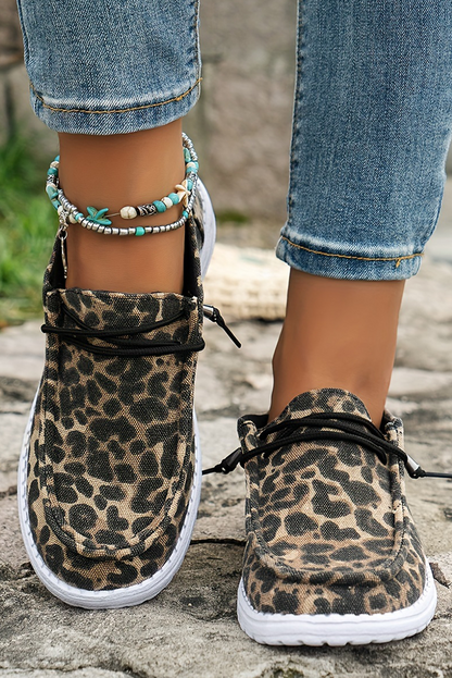 Kira  Lace-up Decor Leopard Canvas Shoes