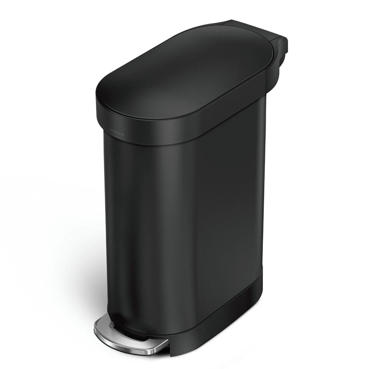 Matte Black 12-Gallon Narrow Kitchen Trash Can with Easy Step-on Lid