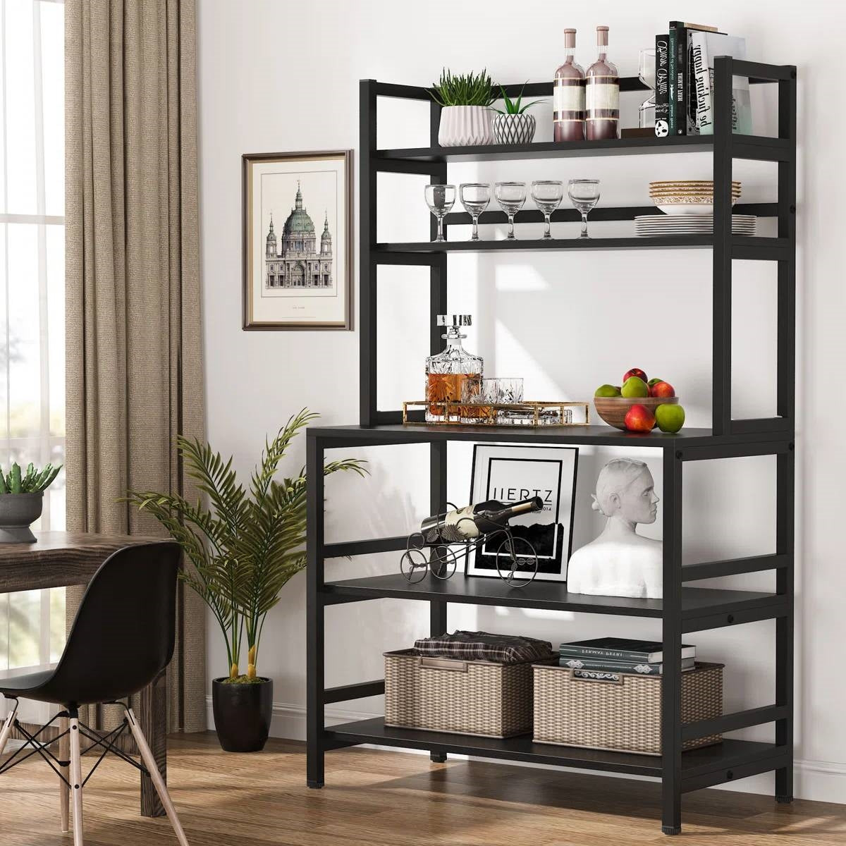 Heavy Duty Black Metal Kitchen Baker's Rack Microwave Stand Shelving Unit