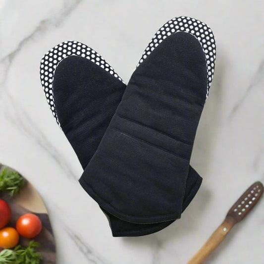 Black Oven Mitt in Cotton with Silicon Dots 2 PK-0
