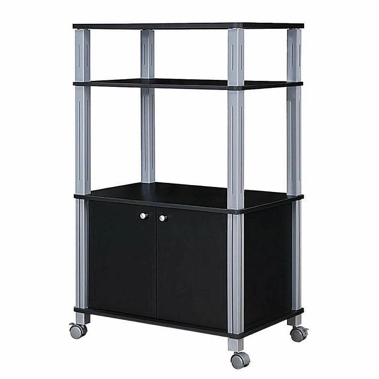 Modern 3-Shelf Kitchen Bakers Rack Cart on Wheels in Black Wood Finish