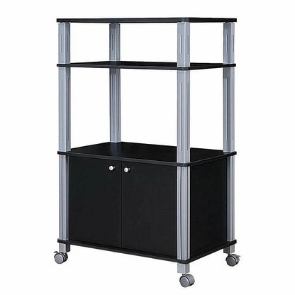 Modern 3-Shelf Kitchen Bakers Rack Cart on Wheels in Black Wood Finish
