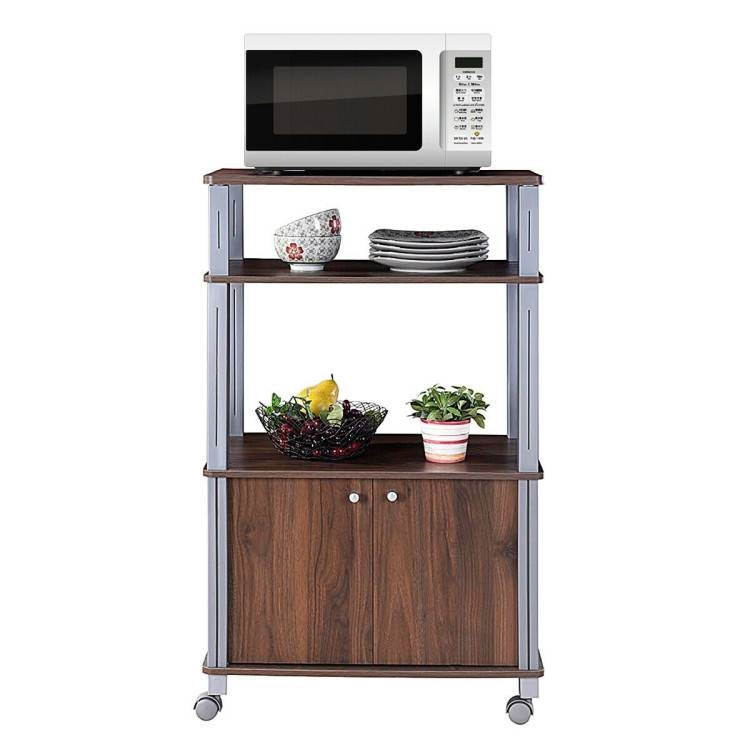 Modern 3-Shelf Kitchen Baker’s Rack Cart on Wheels in Brown Wood Finish