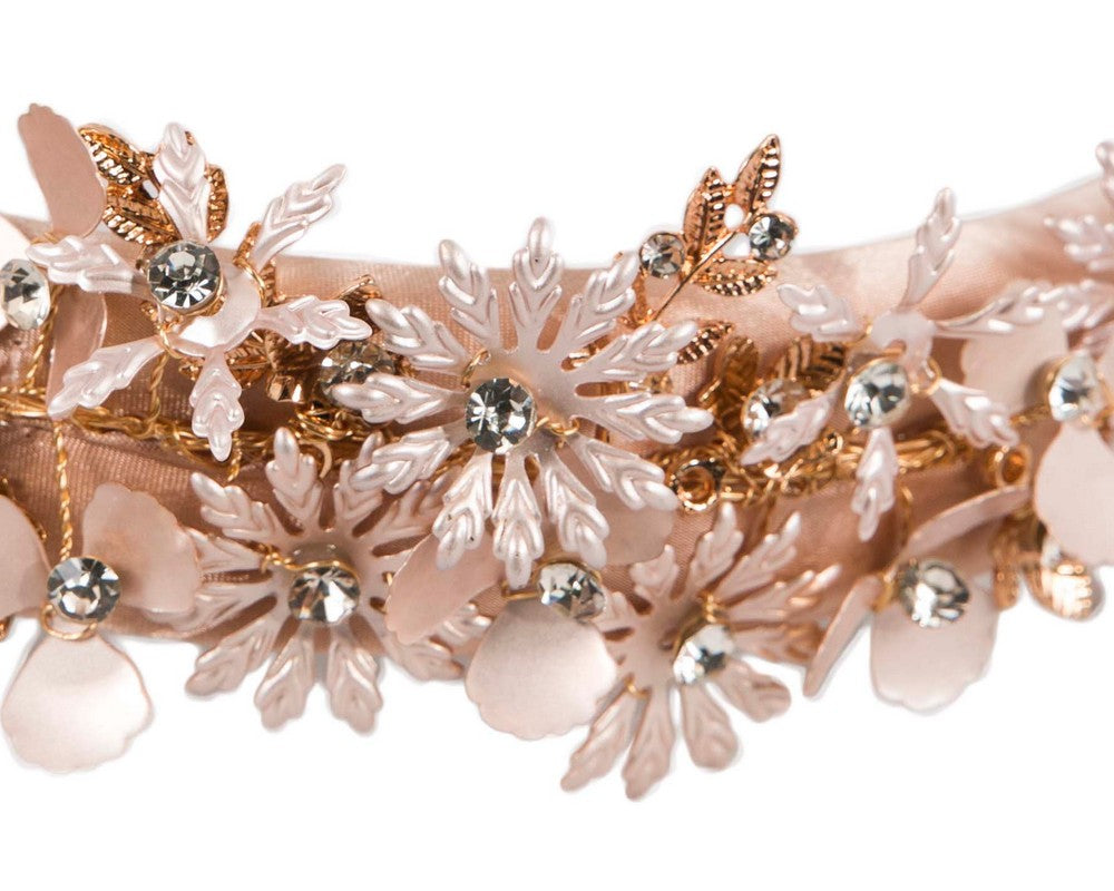 Pink gold flower fascinator headband jewelry