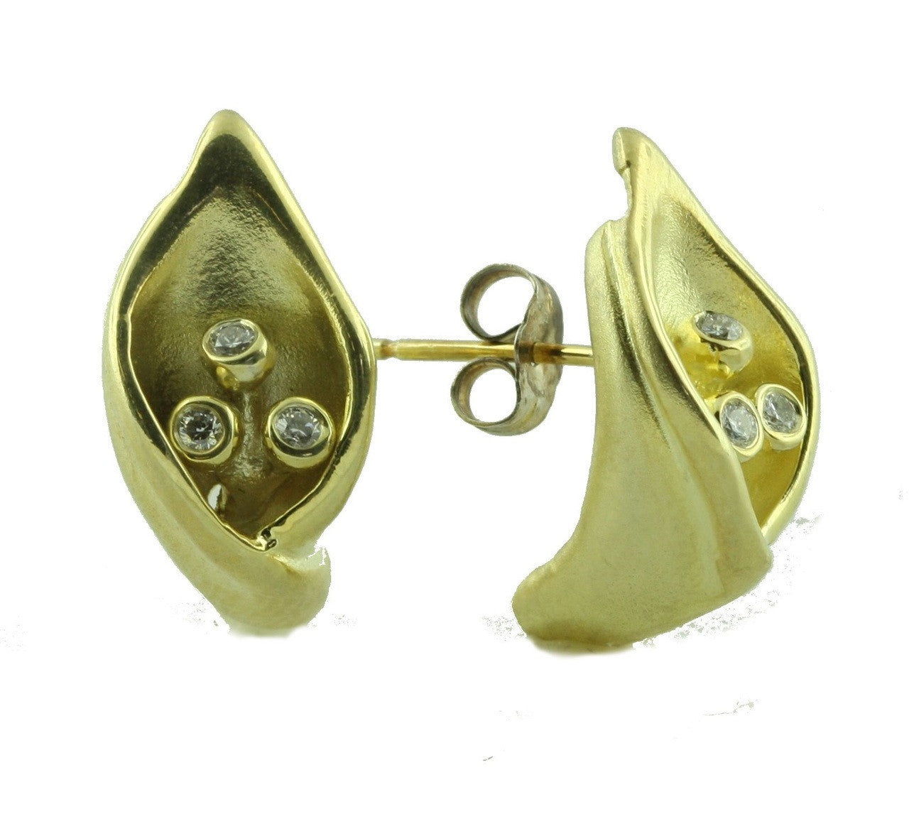 Calla Lily Earrings- 18K Gold with Diamond Centers.-0