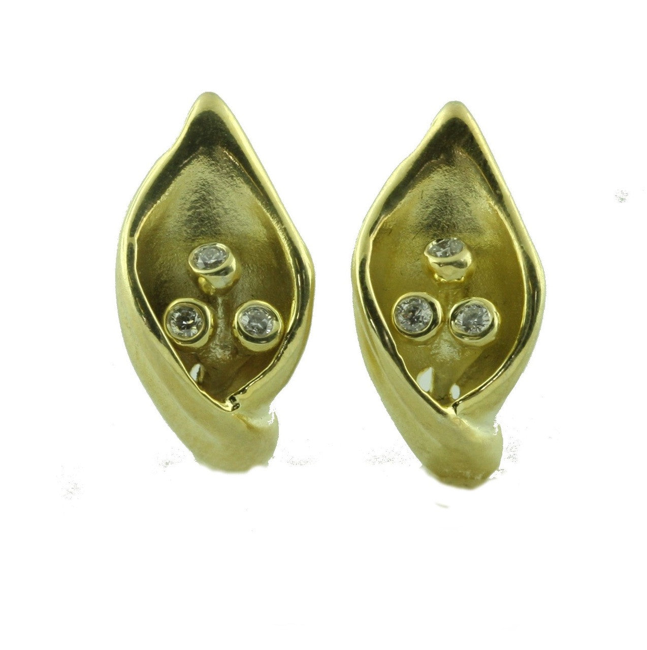 Calla Lily Earrings- 18K Gold with Diamond Centers.-4