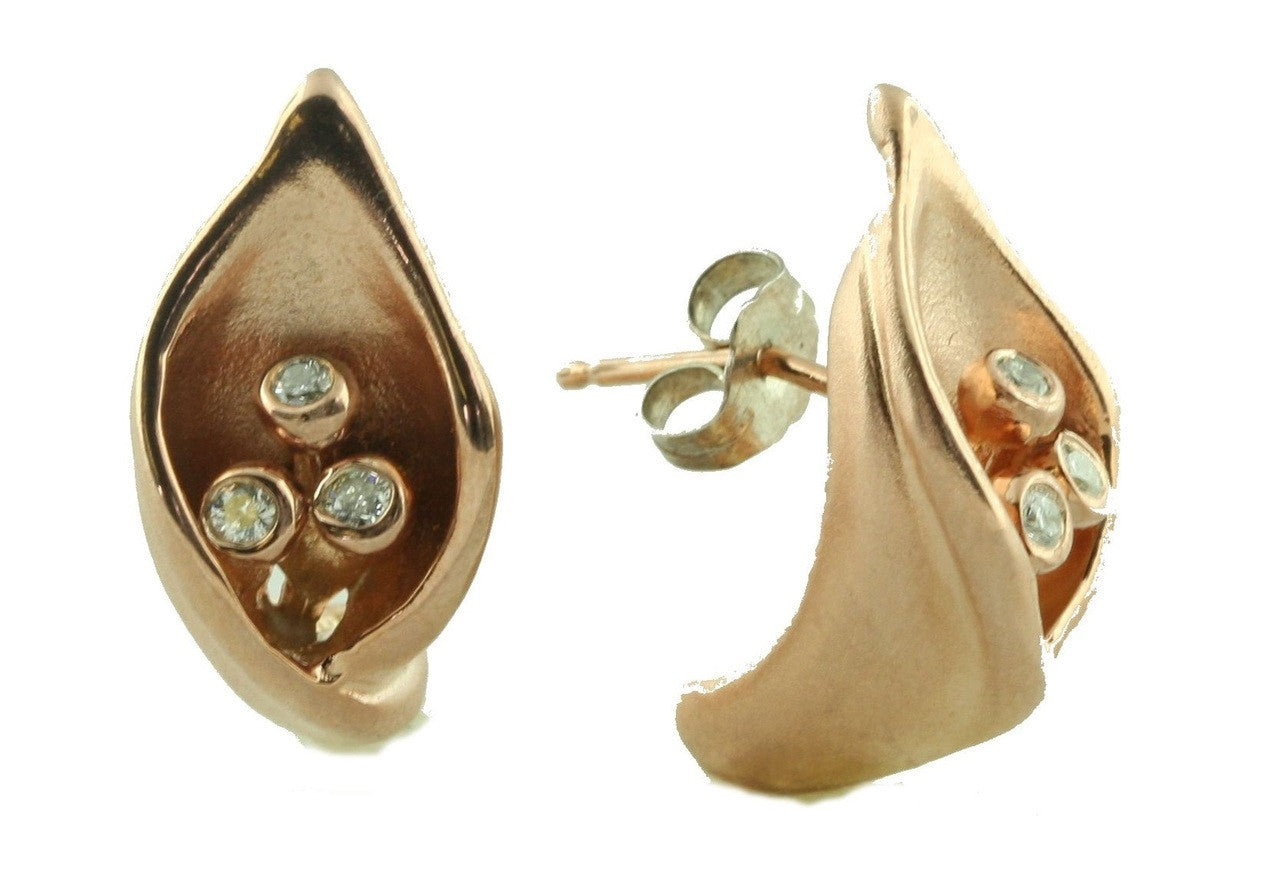 Calla Lily Earrings- 18K Gold with Diamond Centers.-2