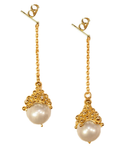Dot Cap Pearl Drop Earrings- 18K Gold
