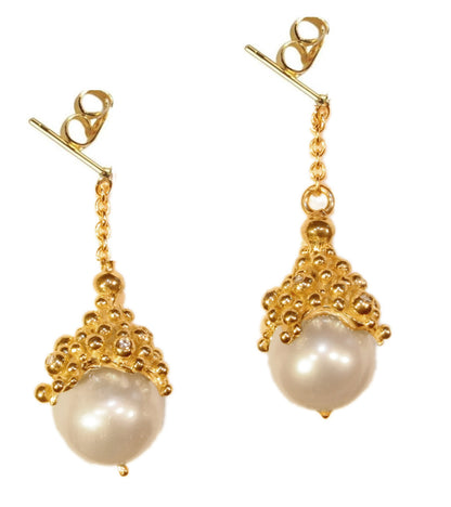 Dot Cap Pearl Drop Earrings- 18K Gold