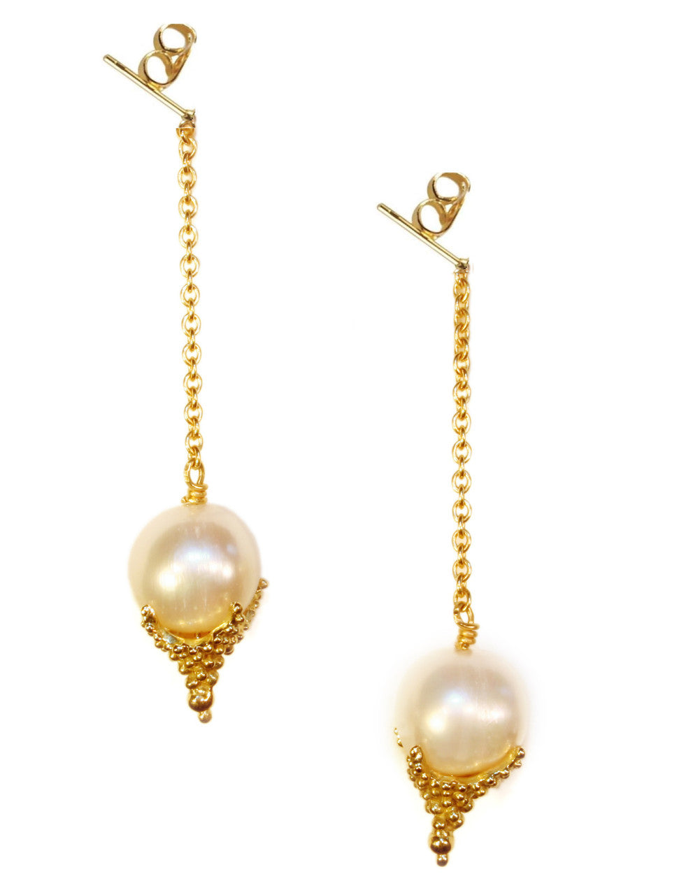 Dot Cap Pearl Drop Earrings- 18K Gold