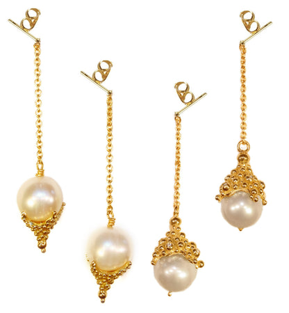 Dot Cap Pearl Drop Earrings- 18K Gold