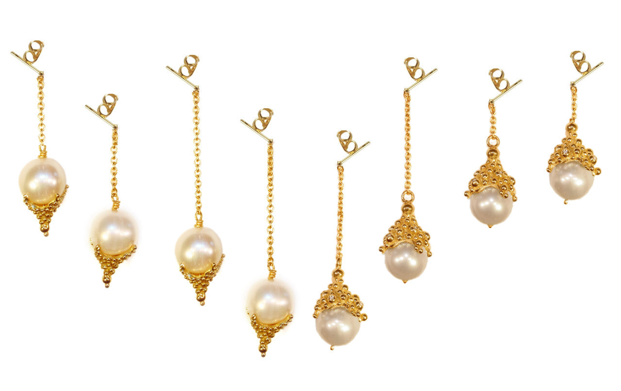 Dot Cap Pearl Drop Earrings- 18K Gold