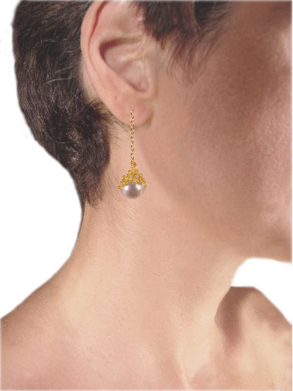Dot Cap Pearl Drop Earrings- 18K Gold