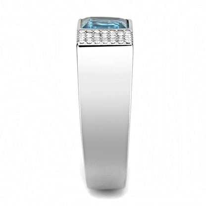 DA287 - High polished (no plating) Stainless Steel Ring with Synthetic  in Sea Blue