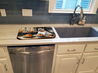 English Bulldog Fall Kitchen Pumpkins Dish Drying Mat