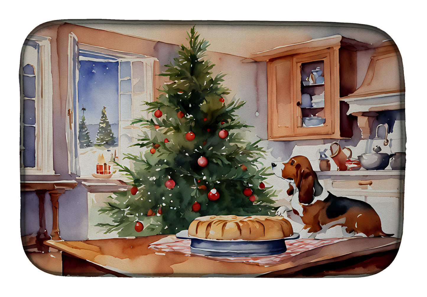 Basset Hound Christmas Cookies Dish Drying Mat