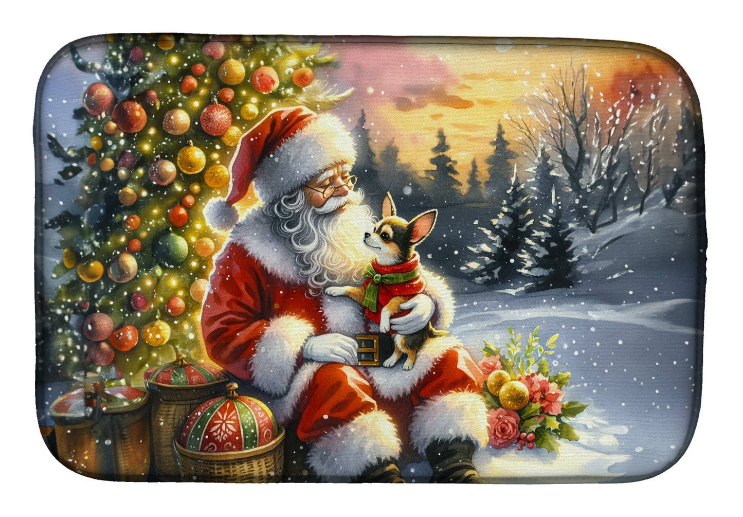 Chihuahua and Santa Claus Dish Drying Mat