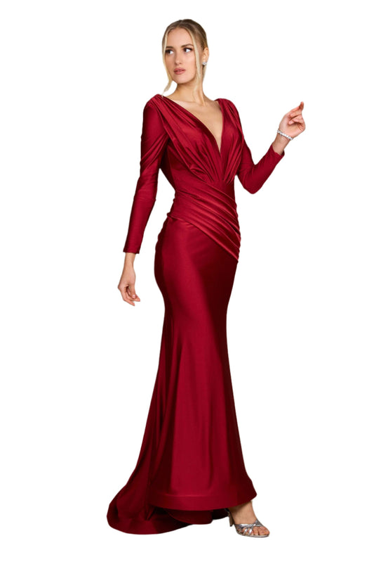 Dylan and Davids Full-Length Sleeve Fitted Formal Gown Evening Dress-0