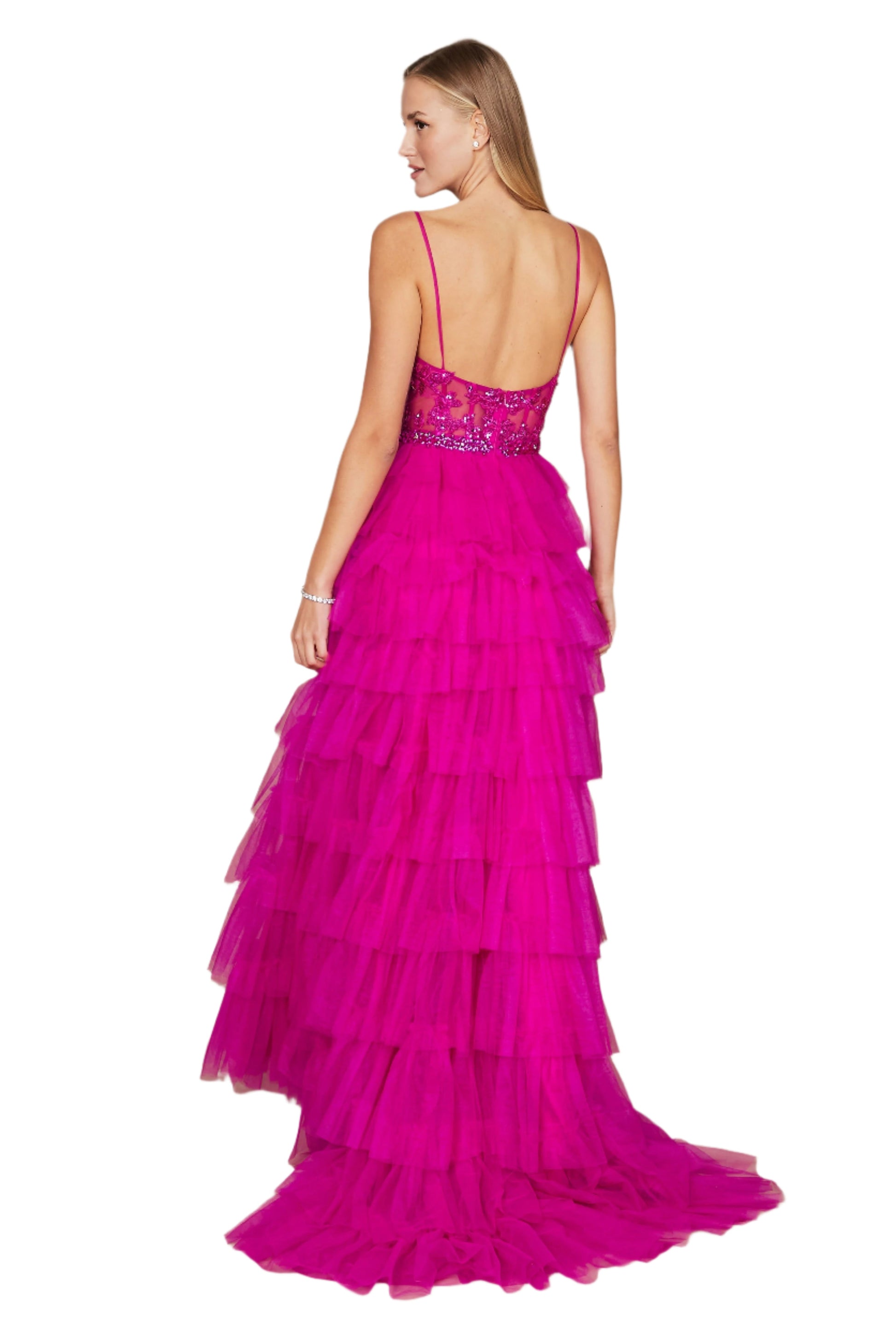 Dylan and Davids Full-Length Fuchsia Corset-Style Prom Dress Ball Gown-4