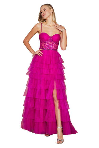 Dylan and Davids Full-Length Fuchsia Corset-Style Prom Dress Ball Gown-3
