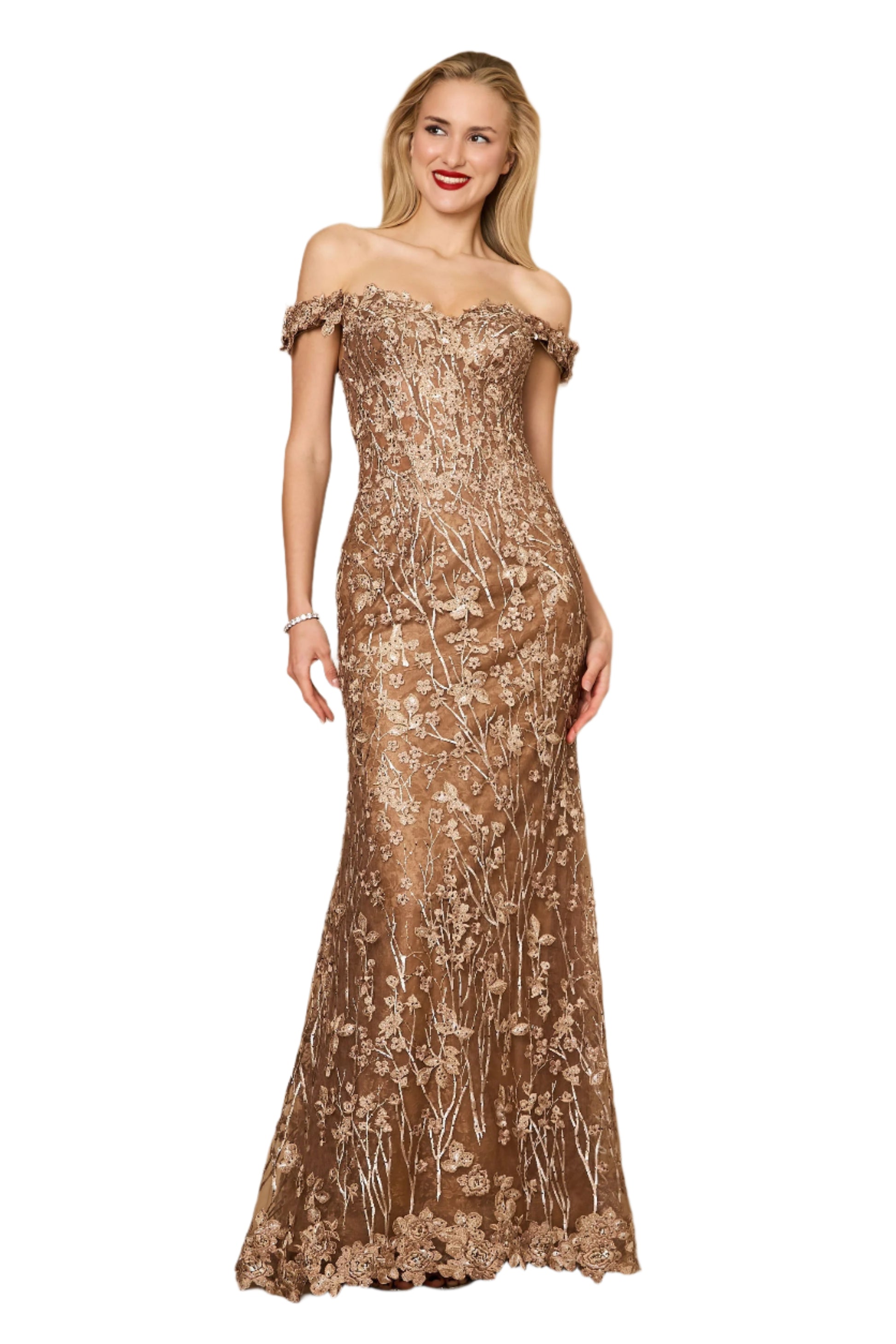 Kos Couture Off Shoulder Vintage Lace Mother of The Bride Dress-0