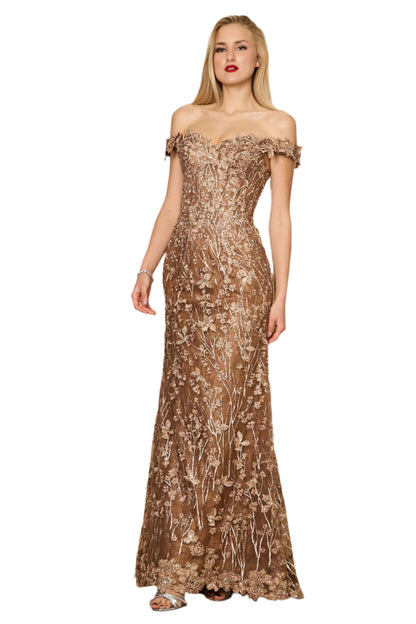 Kos Couture Off Shoulder Vintage Lace Mother of The Bride Dress-3