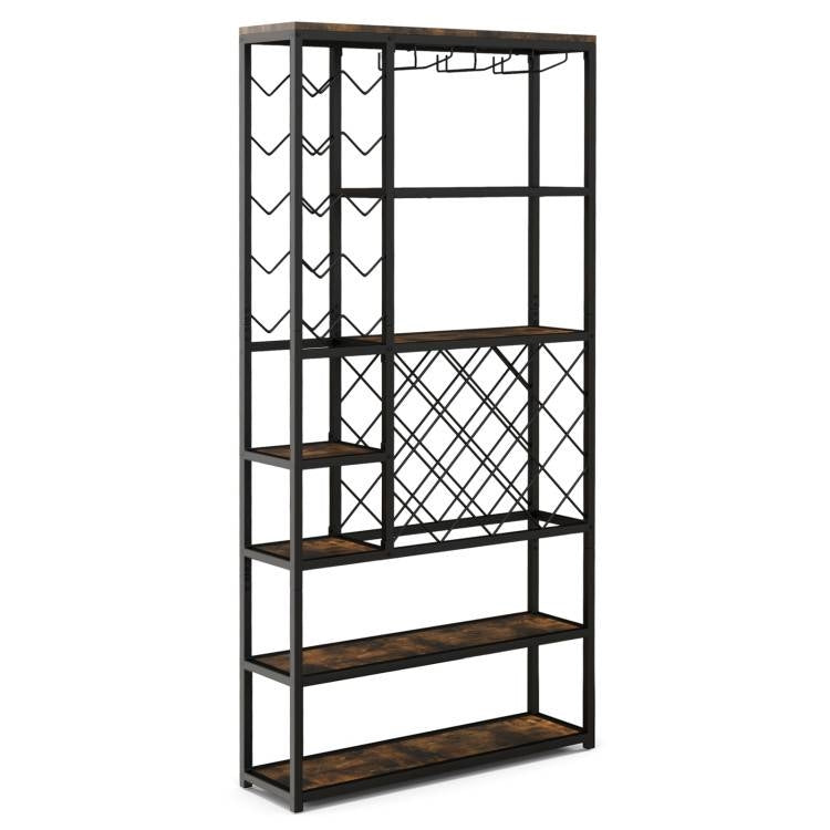 Heavy Duty Industrial Metal Wood 6 Tier Wine Rack Kitchen Storage Shelving Unit