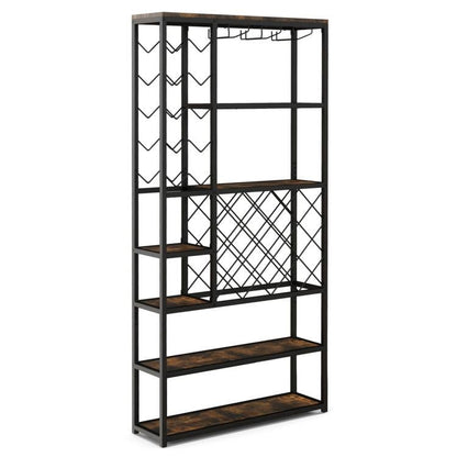 Heavy Duty Industrial Metal Wood 6 Tier Wine Rack Kitchen Storage Shelving Unit
