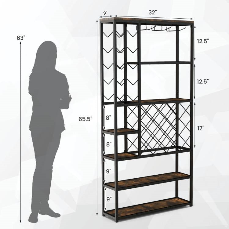 Heavy Duty Industrial Metal Wood 6 Tier Wine Rack Kitchen Storage Shelving Unit