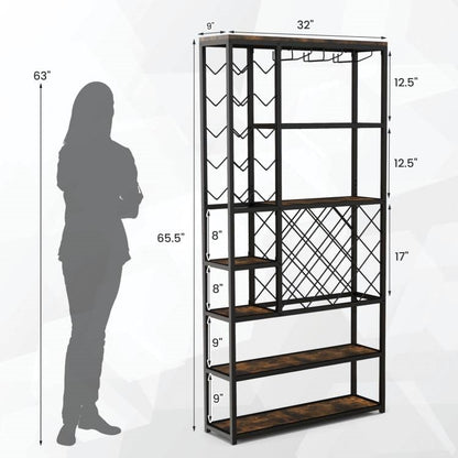 Heavy Duty Industrial Metal Wood 6 Tier Wine Rack Kitchen Storage Shelving Unit