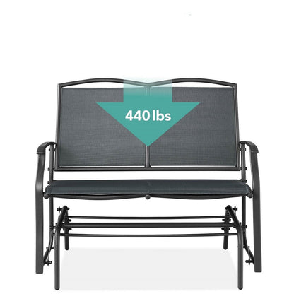 2 Seat Mesh Patio Loveseat Swing Glider Rocker with Armrests in Charcoal-1