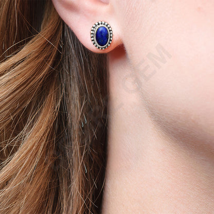 Natural Gemstones Oval Shape 925 Sterling Silver Earrings Jewelry DGE1066 E-1121-1