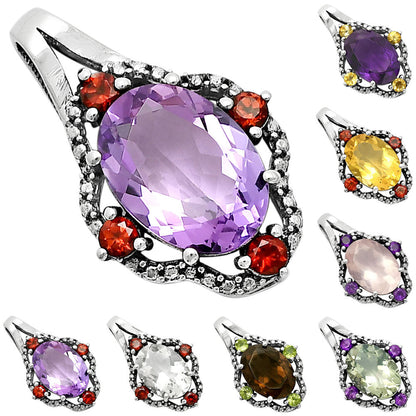 Natural Gemstones Oval Shape 925 Silver Pendant Jewelry DGP1012 P-1114