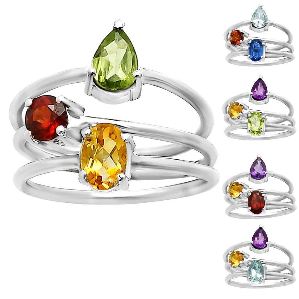 Stackable - Natural Gemstones 925 Silver Ring Size 5-9 Jewelry DGR1120 R-1159-0