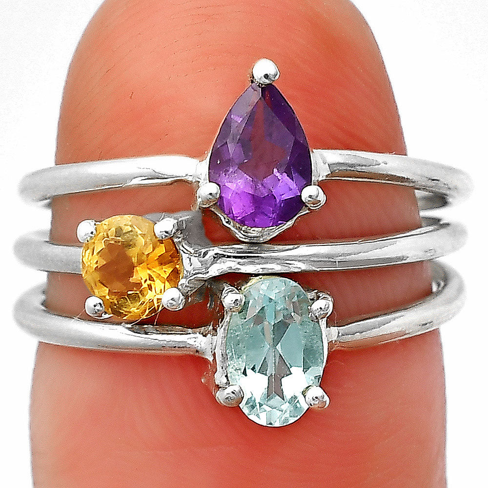 Stackable - Natural Gemstones 925 Silver Ring Size 5-9 Jewelry DGR1120 R-1159-2