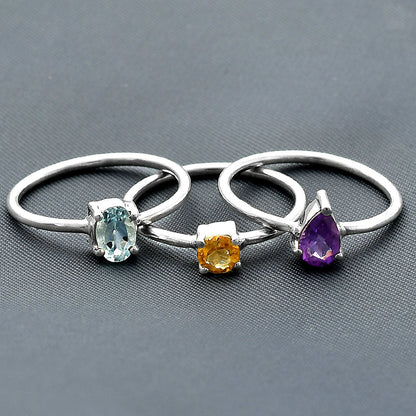 Stackable - Natural Gemstones 925 Silver Ring Size 5-9 Jewelry DGR1120 R-1159-4
