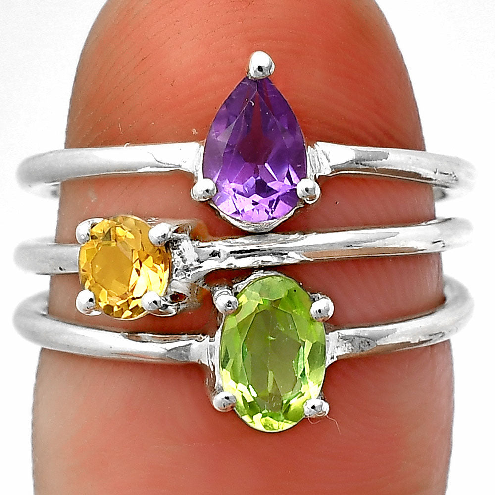 Stackable - Natural Gemstones 925 Silver Ring Size 5-9 Jewelry DGR1120 R-1159-6