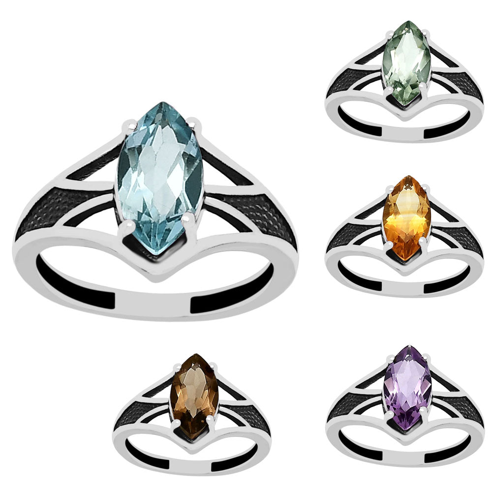 Natural Gemstones Marquise Shape 925 Silver Ring S. 6-9 Jewelry DGR1142 R-1727-0