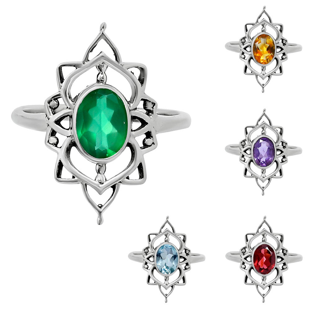 Natural Gemstones Oval Shape 925 Silver Ring S. 6-9 Jewelry DGR1143 R-1744-0