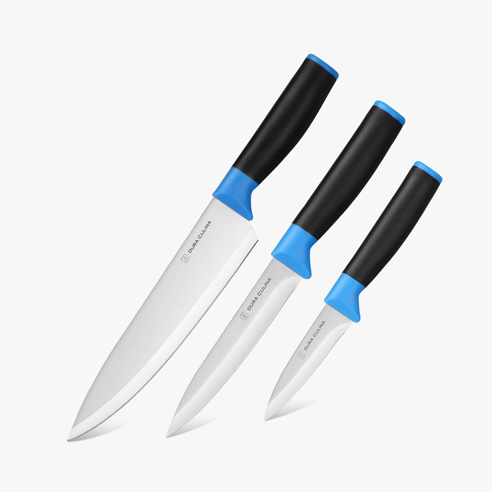 Duo-Grip 3 Piece Kitchen Knife Set With Blade Guards, Blue-0