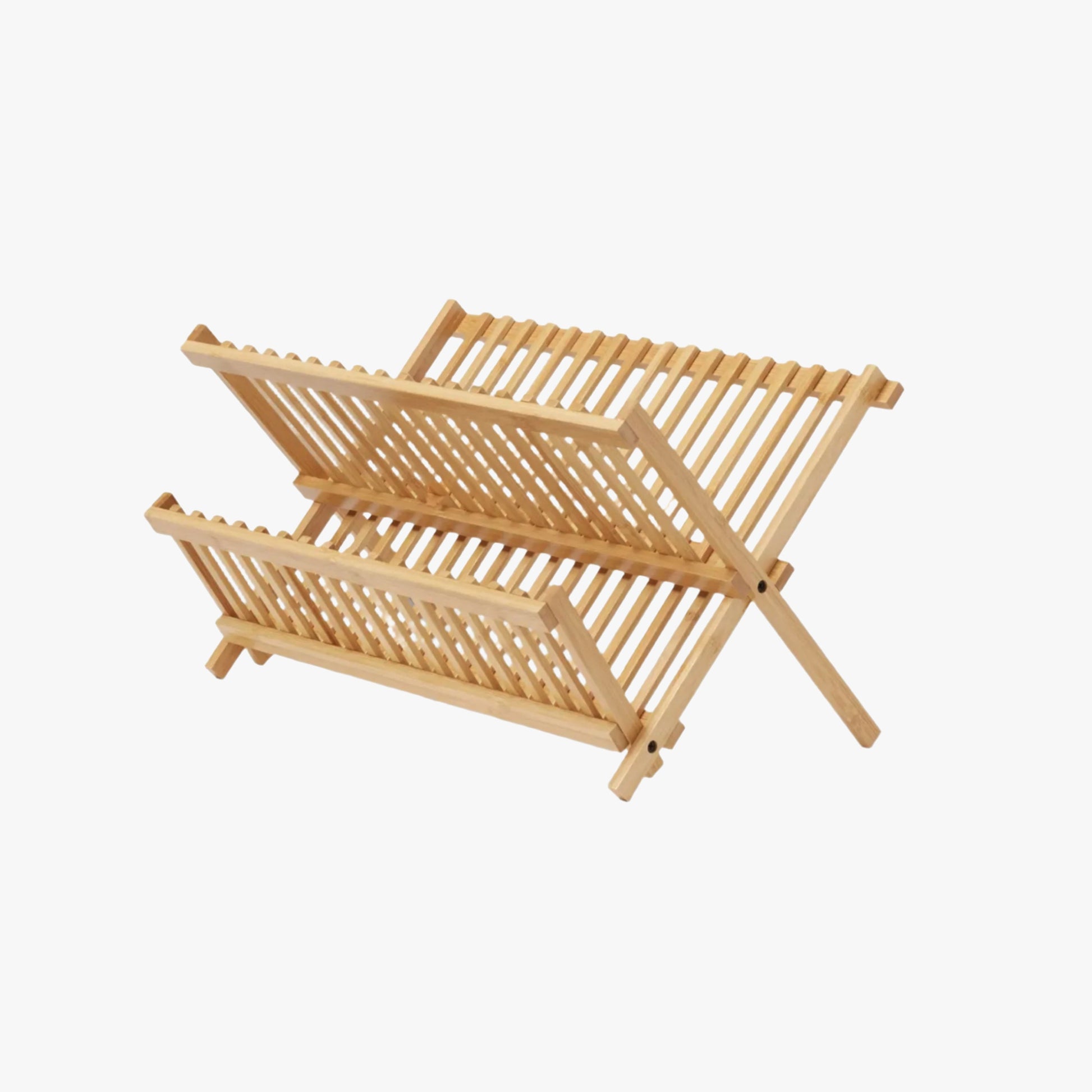 Bamboo Dish Drying Rack - 2-Tier Foldable Dish Rack for Kitchen Counter-0