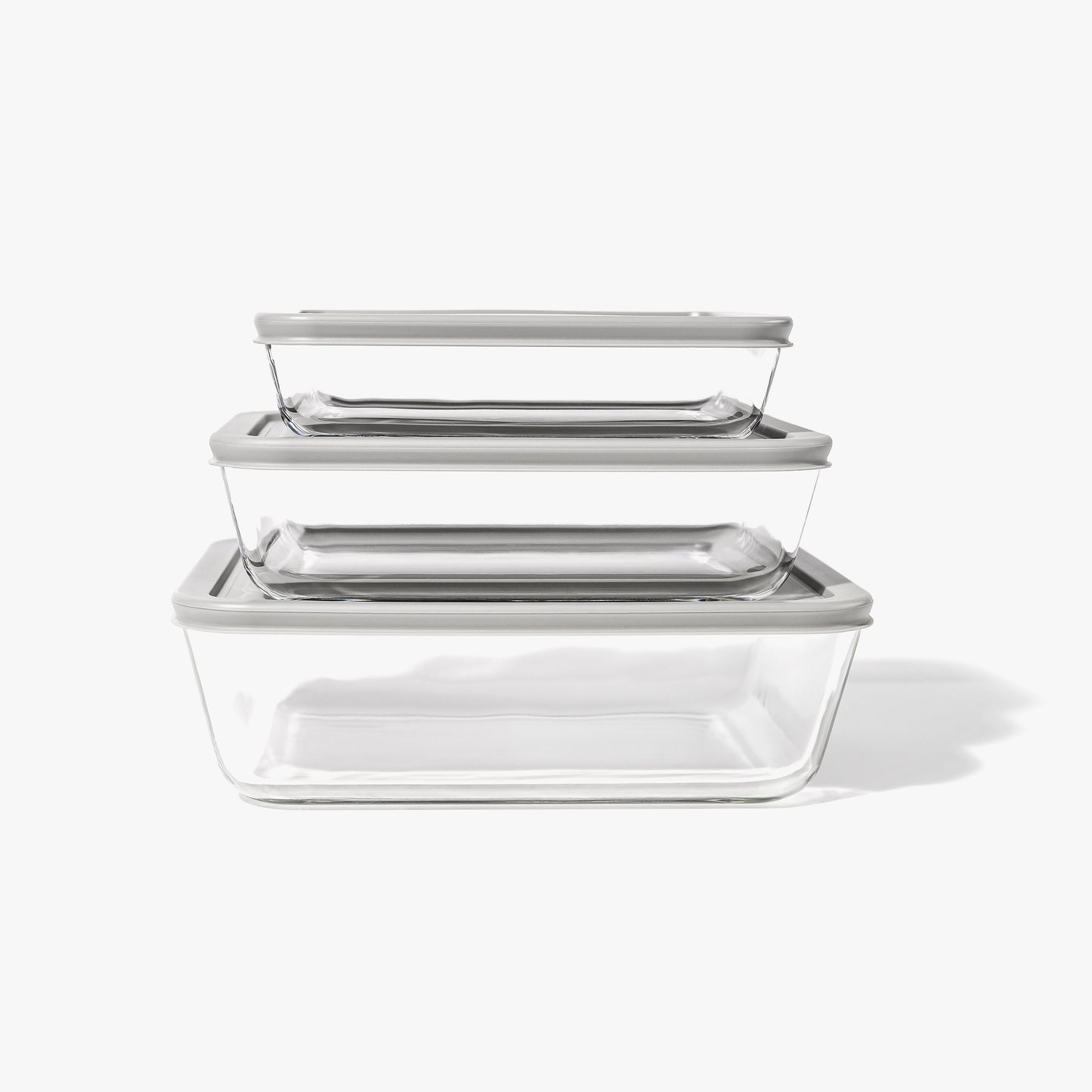 Glass Food Storage Containers - 6 Piece (3 Containers + 3 Lids) Rectangular Nesting Space-Saving Set-0