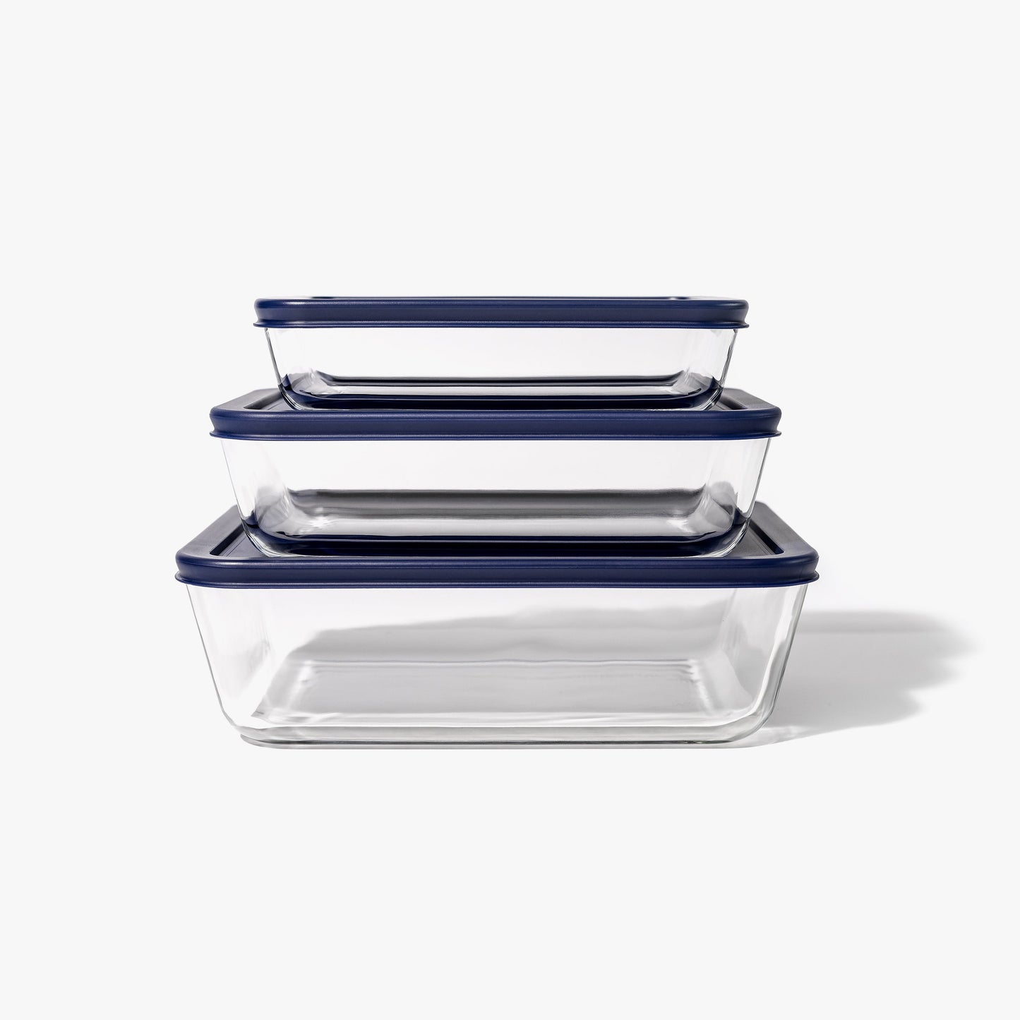 Glass Food Storage Containers - 6 Piece (3 Containers + 3 Lids) Rectangular Nesting Space-Saving Set-0