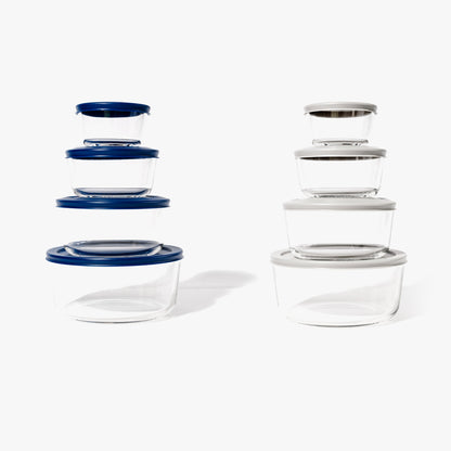 Glass Food Storage Containers - 16 Piece (8 Containers + 8 Lids) Round Nesting Space-Saving Set-0
