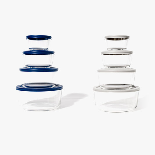 Glass Food Storage Containers - 16 Piece (8 Containers + 8 Lids) Round Nesting Space-Saving Set-0