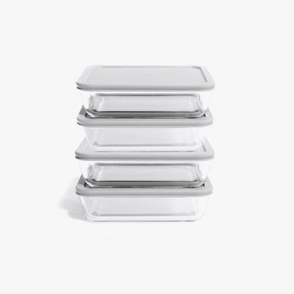 Glass Food Storage Containers - 8 Piece 6.55 Cup (4 Containers + 4 Lids) Rectangular Set-0
