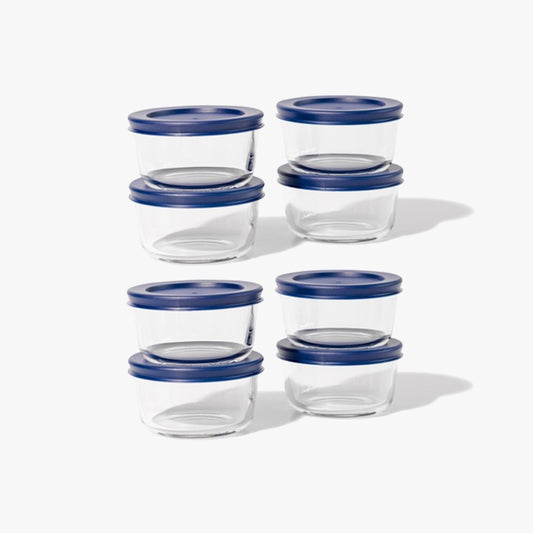 Glass Food Storage Containers - 16 Piece 7oz Set (8 Containers + 8 Lids), Blue-0