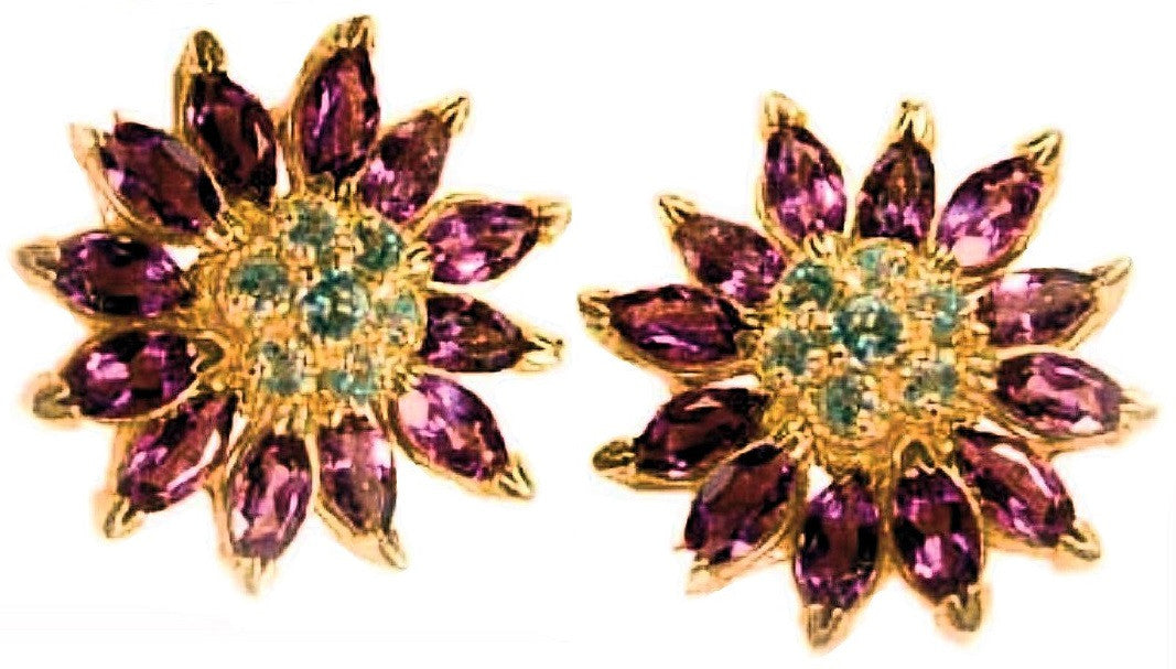 Gemstone Daisy earrings, Inter-changeable Stone Centers, 18K Gold & Semi-precious. Any gem available.-13