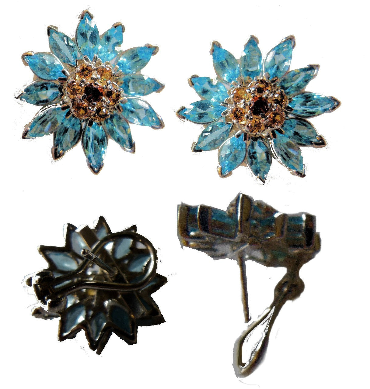Gemstone Daisy earrings, Inter-changeable Stone Centers, 18K Gold & Semi-precious. Any gem available.-3